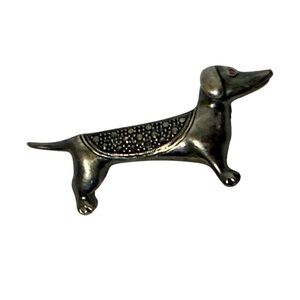BROOCH STERLING SILVER 925 MARCASITE DOG CANINE DACHSHUND 8.2g